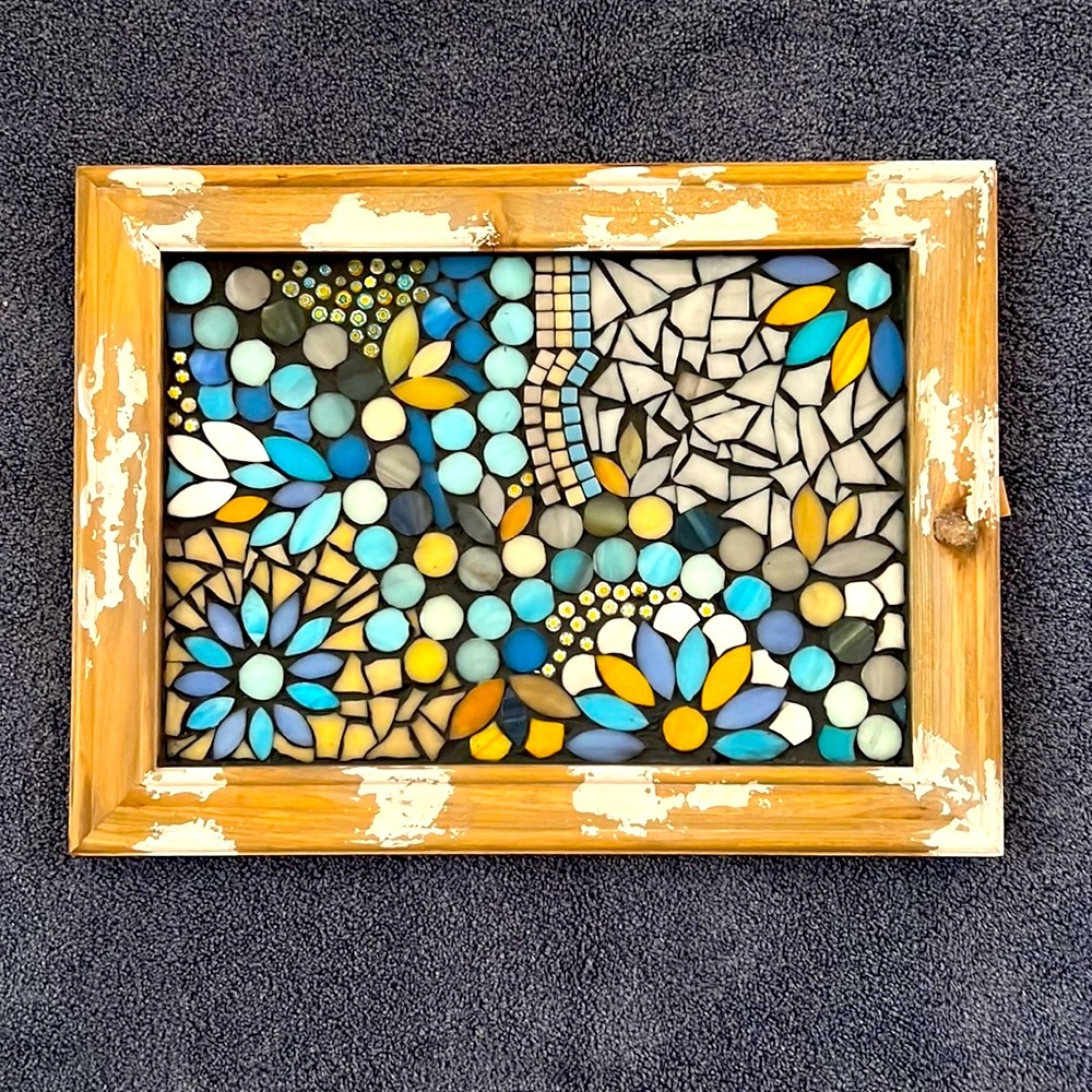 Framed mosaic art. Multi colored. 12x16